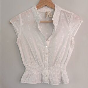 Japna White Cap Sleeve Smocked Blouse